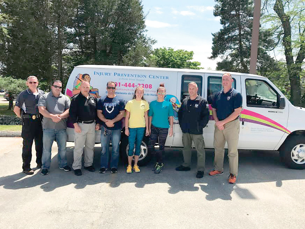 SAFETY SQUAD: Among those people who participate in Saturday&rsquo;s Car Seat Campaign and the Johnston Police Headquarters are (from left) Major Tom Dolan, Det. Tom Dwyer, Lt. Steve Guilmette, Det. Anthony Sasso, Chelsea D&rsquo;Angelo and Brittni Henderson both o Safe Kids RI, Det. Brian Loffredi and Officer John Forest of the Cumberland Police Department.