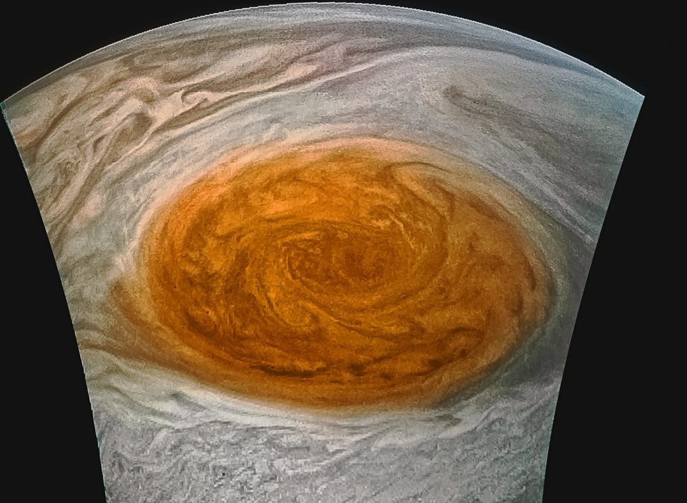 This photo, taken by NASA's Juno Spacecraft and processed by Warwick's Jason Major, is the closest photograph ever taken of Jupiter's Great Red Spot. The spacecraft passed about 5,600 miles (9,000 kilometers) above the clouds of this iconic feature.