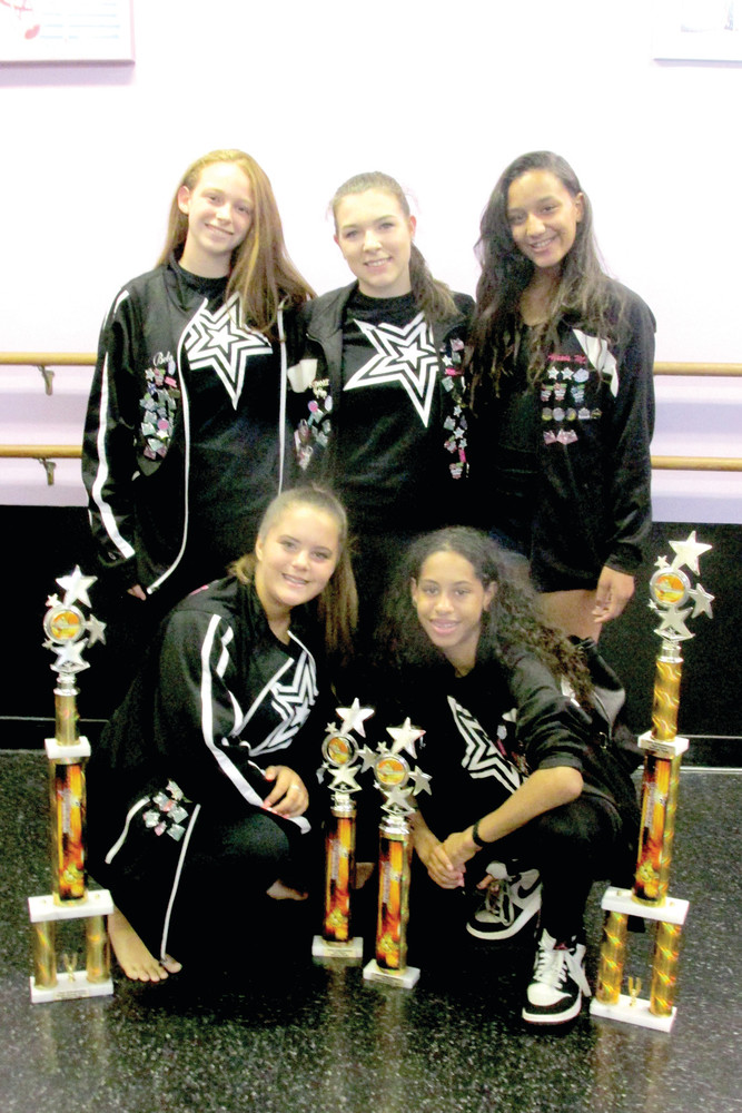 TERRIFIC TROUPE: These are just some of the many students at Denise&rsquo;s Dance Studio who won honors in the recent That&rsquo;s Entertainment Dance Competition at Foxwoods Casino. The group includes, kneeling in front from left: Kendall Bernier and Giandra Belliard. Standing: Isabela Eason, Leah Spirito and Alexis Manfredo, Missing is Tori Viau and Gianna Carroll.