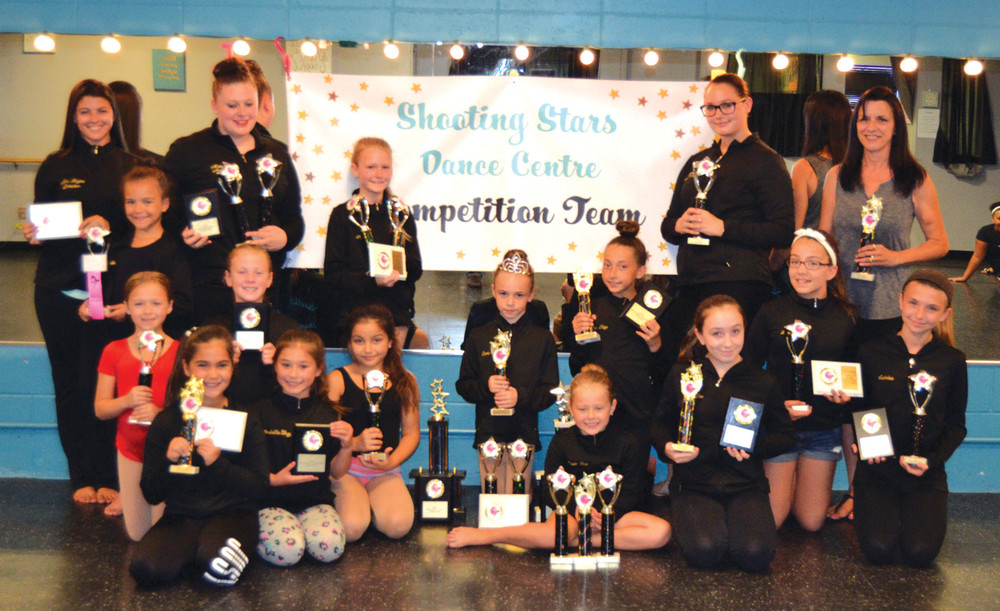 PROUD PERFORMERS: The Shooting Stars Dance Center competition team features co-owner Rayna D&rsquo;Amico, Kenzi Cartier, Isabella Alvarez, Alyson Brown, Cora Tully, Laya Tully, kassidy Disano, lele Rivars, Sabrina smith, Lauren Depot, Cheyann Hazard, Analeah Martins, Ella Annicelli, Arabella Valiente, Giuliana Shanley, Natalie Toj and co-owner Pat D&rsquo;Amico. (Sun Rise photos by Tim Forsberg)
