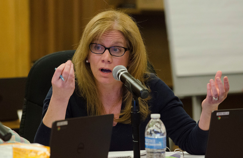 Barrington's Gina Pine is shown during a prior school committee meeting.