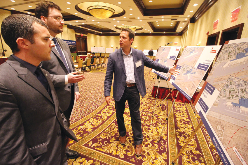 A BIGGER TERMINAL? Scott Tumolo of C&amp;S reviews possible plans for the expansion of the Sundlun Terminal with Warwick City Council members Anthony Sinapi of Ward 8 and Jeremy Rix of Ward 2.