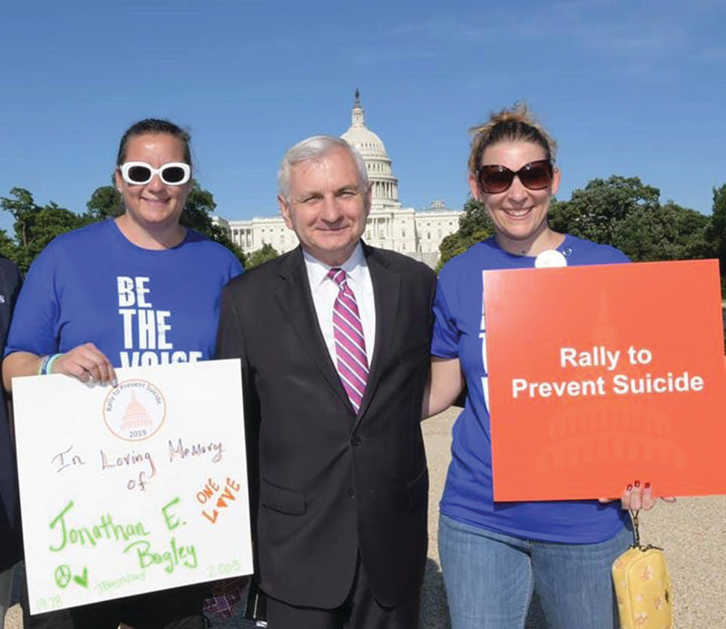 SENATOR&rsquo;S SHOUT-OUT: U.S. Sen. Jack Reed attended and addressed the Rally to Prevent Suicide at the Lincoln Memorial Reflecting Pool on June 9, and recognized Michaela Cook, left, and Melissa Ames from the Rhode Island chapter of AFSP in his remarks.