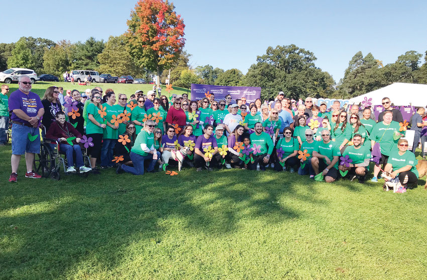 TEAM EFFORT: Members of the Citizens Bank team gather together during the 2018 Providence Walk to End Alzheimer&rsquo;s.