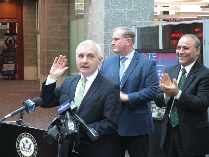 &lsquo;BEST IN AMERICA&rsquo;: U.S. Sen. Jack Reed drew applause when he called T.F. Green the &ldquo;best airport in America&rdquo; during Friday&rsquo;s press event. Also pictured are TSA Federal Security Director Daniel Burche and Rhode Island Airport Corp. President and CEO Iftikhar Ahmad.