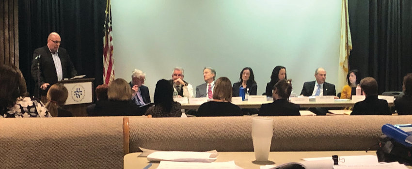 MAKING HIS CASE: Rehabilitation Hospital of Rhode Island CEO Michael J. Souza addresses the Health Services Council during its meeting on Tuesday afternoon. The board would go on to approve Encompass Health&rsquo;s application by a 3-2 vote.