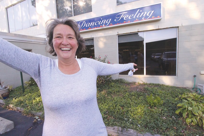 SHOUTING THEIR PRAISE: Jo-Ann Schofield removed her mask to praise The Dancing Feeling, whose instructors work with celebrities competing in Dancing with the Stars of Mentoring.