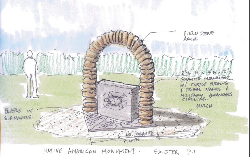 A MONUMENT TO NATIVE AMERICANS: This is a rendering of the monument planned for the Rhode Island Veterans Cemetery. It would contain the insignias of the branches of the armed service and the names of Native American Tribes of the region.