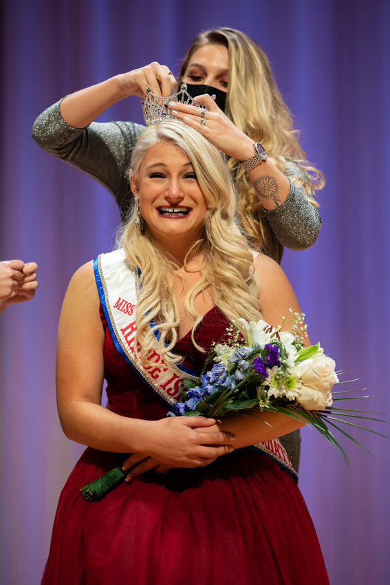 CROWNING ACHIEVEMENT: Allegra Graziano smiles ear to ear as she receives her Miss Rhode Island Collegiate America crown.