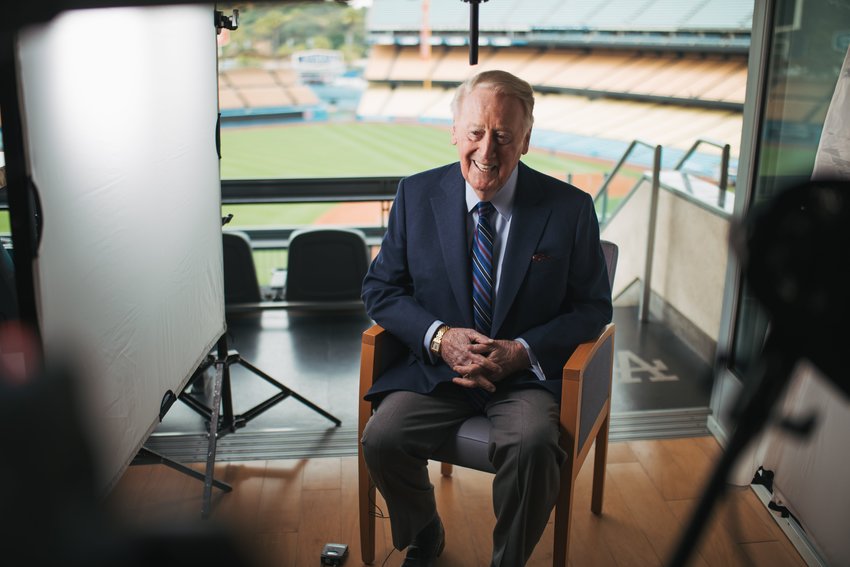Vin Scully is seen during a 2019 interview for the baseball documentary &quot;Soul of a Champion: The Gil Hodges Story,&quot; produced by Spirit Juice Studios in association with Catholic Athletes for Christ. Scully -- who died Aug. 2, 2022, at the age of 94 -- had received the Gabriel Personal Achievement Award from the Catholic Academy of Communication Professionals at the Catholic Media Conference in St. Louis June 2, 2016.