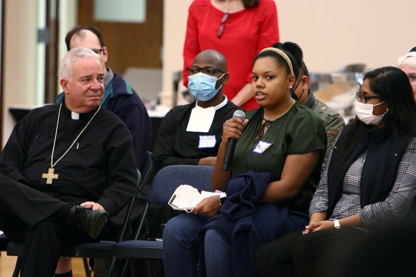 Philadelphia Archbishop Nelson J. P&eacute;rez joins college students, other young adults and ministry leaders during a synodal listening session at La Salle University April 4, 2022.