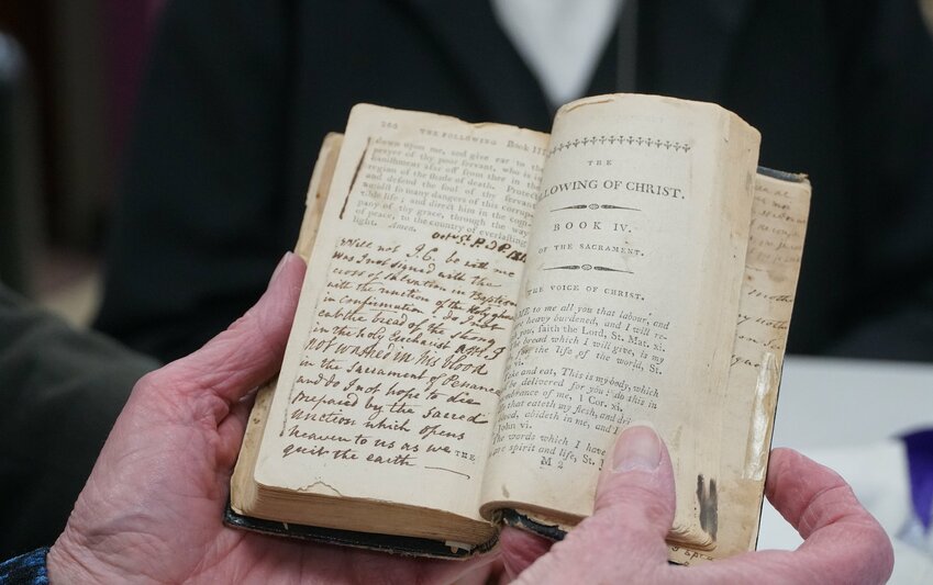 This is an original copy of St. Elizabeth Ann Seton's &quot;The Following of Christ&quot; (commonly translated as &quot;The Imitation of Christ&rdquo;). The book testifies to her love of Jesus and is coming home to the National Shrine of St. Elizabeth Ann Seton in Emmitsburg, Md.