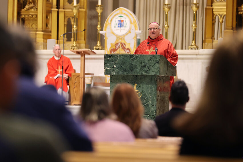 Bishop Richard G. Henning offered Holy Mass in the Cathedral of Saints Peter and Paul, Providence, Tuesday, Oct. 17, in prayerful solidarity as His Eminence Cardinal Pizzaballa, the Latin Patriarch of Jerusalem led the Catholics of the Holy Land in a day of prayer and fasting.