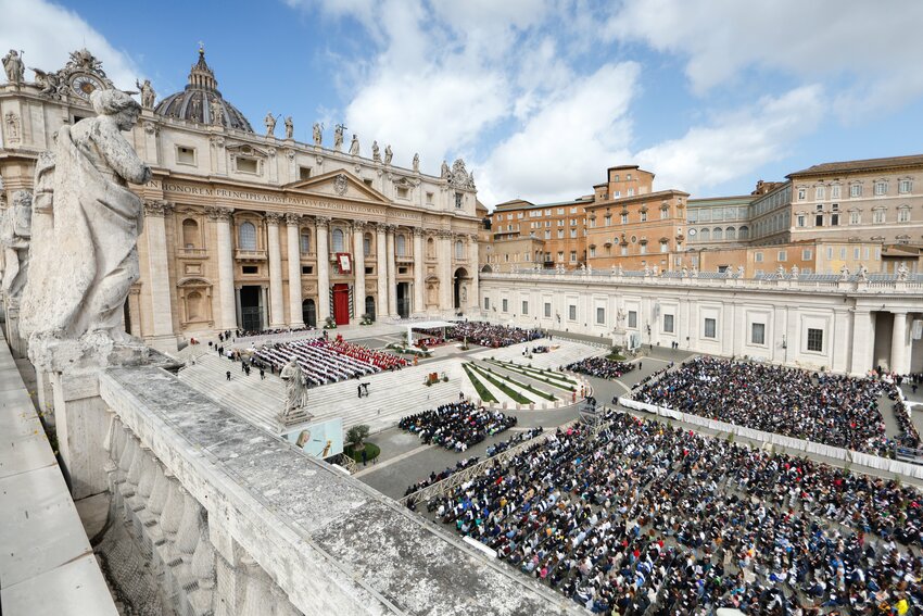 Pope Francis celebrates Palm Sunday Mass in St. Peter's Square at the Vatican March 24, 2024.