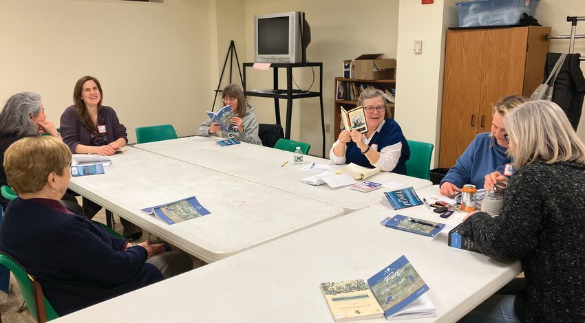 Gail Palazzolo, right center, started Well-Read Moms at St. Luke Parish, in Barrington, after seeing a reference to the now international book club in the Ignatius Press catalogue. She saw an opportunity to engage younger mothers in parish life and pitched the idea of starting a local chapter to Father Timothy Reilly, pastor of St. Luke, who readily agreed.