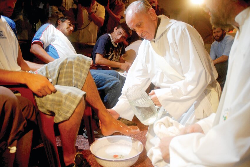 Argentine Cardinal Jorge Mario Bergoglio, since 2013 - Pope Francis, washes the feet of residents of a shelter for drug users during Holy Thursday Mass in 2008 at a church in a poor neighborhood of Buenos Aires, Argentina. Pope Francis died April 21, 2025, at age 88.