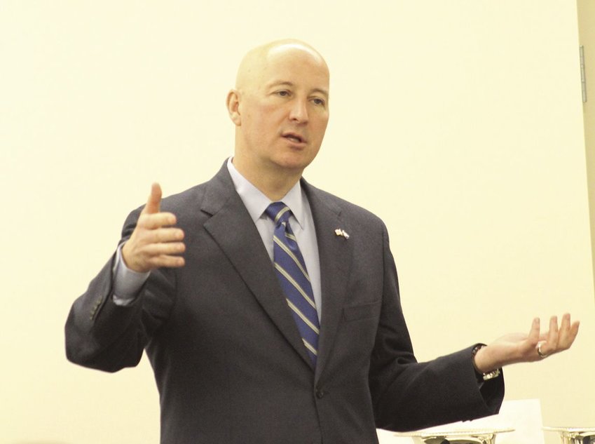 Gov. Pete Ricketts speaks at the Seward Rotary Club meeting on May 8.