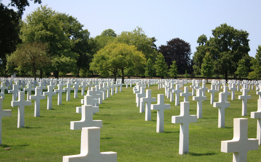 While they look straight from the front, the rows of crosses at Brittany American Cemetery actually curve.