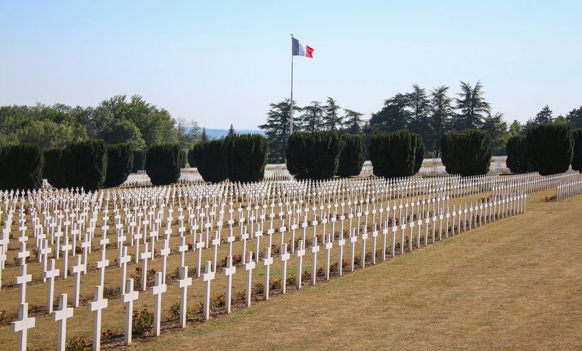 The cemetery includes more than 16,000 graves. The crosses are for the Protestant and Catholic soldiers. One section is set aside for the Muslim soldiers who fell.