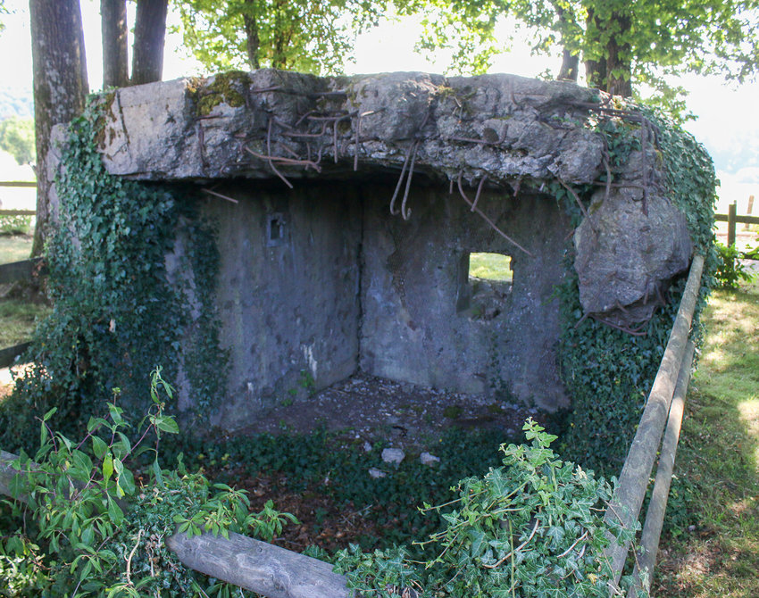 This damaged structure is part of a memorial to the 35th Infantry on the border of France and Luxembourg.
