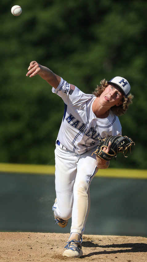 Malcolm's Maddox Meyer delivers a pitch during his team's Class C state champiionship victory over Imperial.