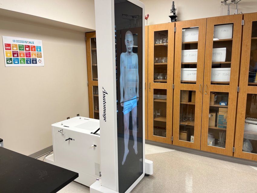 Milford High School got an Anatomage table in November. The table allows students to look at a 3D version of a virtual cadaver.