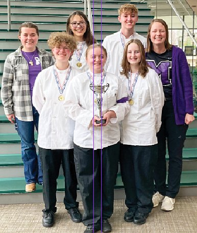 The Milford ProStart team was crowned state champions at the state competition on March 7. Pictured are, from left: (front row) Veronika Johns, Emma Hershberger and Maizie Kolb; and (back row) Chef Sharon Skutchan, Pro Start assistant; Gwen Whistler, Gavin Piening and Mallory Gregory, ProStart coach.