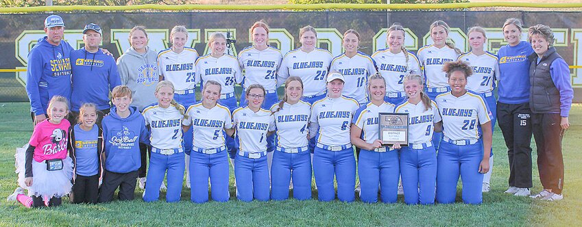 The Seward softball team finished as the district runner-up Oct. 7. Team members include, from left: (front row) Kiki Carr, Berkley Anderson, Lucy Buell, Emma Frihauf, Ava Stutzman, Lauren Frihauf, Mckenna Sides, Emmalee Herring, Dalaney Anderson, Coral Collins and Lovely HIbbert; and (back row) Coaches Brock Anderson and Shawn Carr, Kallie Zitek, Danielle Pallat, Jaydn Thomas, Madison Green, Bell Herring, Haeven Hendrix, Karlee Baack, Jeffi Schaefer, Avery Rodocker and Coaches Maddie Carlson and Beth Bohuslavsky.