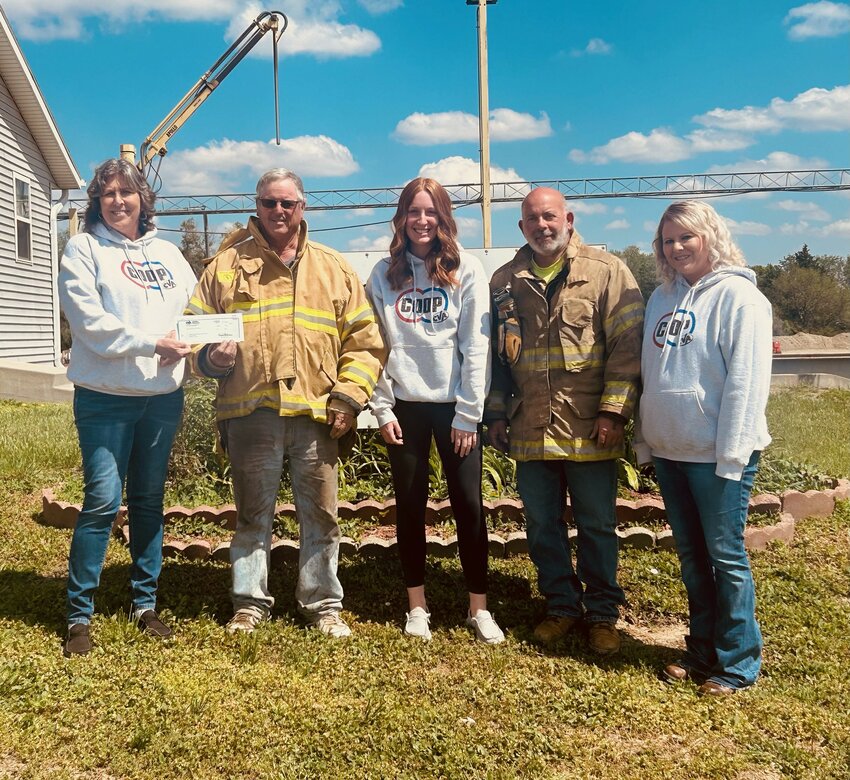 Central Valley Ag donated $500 to the Tamora Volunteer Fire Deptartment to add to the funding the department recently received through the Seward County Gives program. Pictured are, from left, Kelly Foster, Jon Propst (TVFD chief), Olivia McMann, Chad King (CVA employee and TVFD member) and Carlene Wiemer. Foster, McMann and Wiemer are all customer service specialists at CVA.