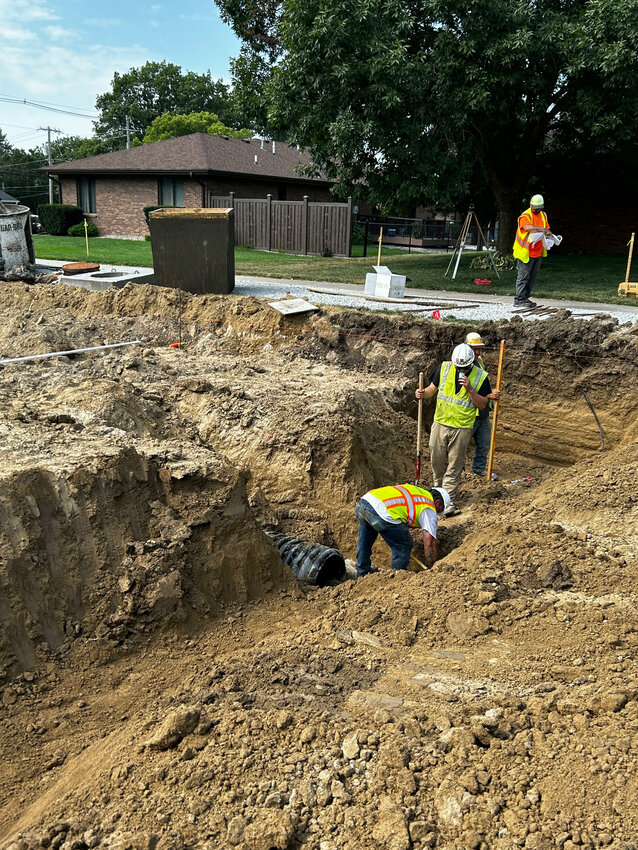 Construction crews are continuing the reconstruction work on Highway 15 north of Hillcrest Avenue, installing new storm sewer and other utilities as needed before concrete work begins on this section.