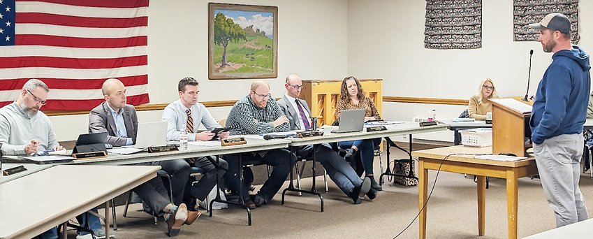 Doug Theobald speaks on behalf of the Ridge Run Homeowners Association March 7, asking the Seward City Council to remove the speed bump on East Seward Street.