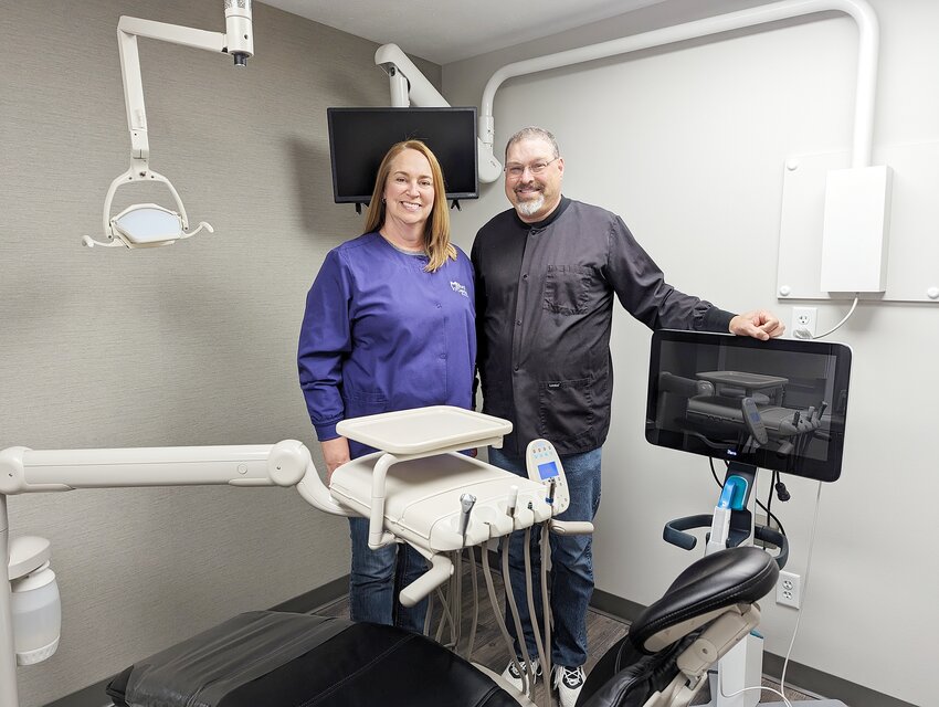Drs. Janna and Jeffery Spahr stand in one of their newly remodeled exam rooms at Milford Dental Clinic. The Spahrs will celebrate 25 years of the dental practice with an open house from 2 to 4 p.m. on Friday, Sept. 22.