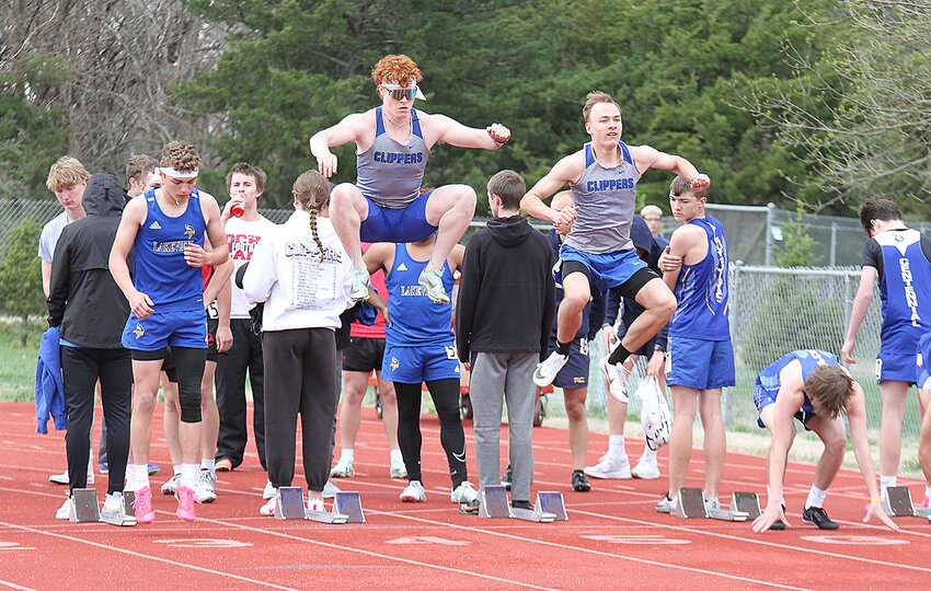 Nathan Swenson of Malcolm edges Preston Wacker of Lakeview by .02 seconds in the 800-meter run April 16.
