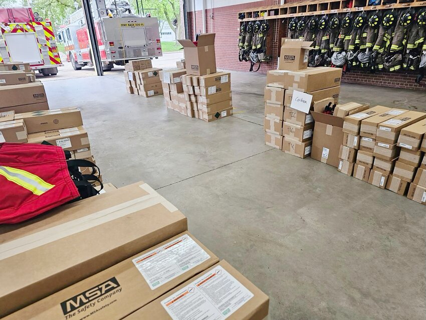 All of the 102 new self contained breathing apparatuses arrived in Seward on May 2 to be distributed to all 11 fire departments in Seward County.