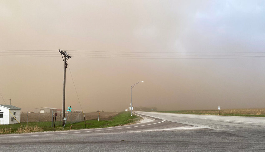 The dust was in full display last night as winds on the back side of storms east of Seward County whipped up the topsoil. This photo was taken at the intersection of Highways 6 and 15 looking east toward Milford.