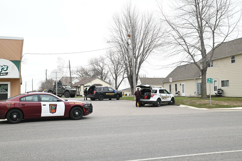 Law enforcement ask an individual to exit an apartment April 22 after an alleged domestic call escalated to an active incident in Meire Grove. The incident ended with one individual taken into custody by Stearns County Sheriff’s Office deputies.