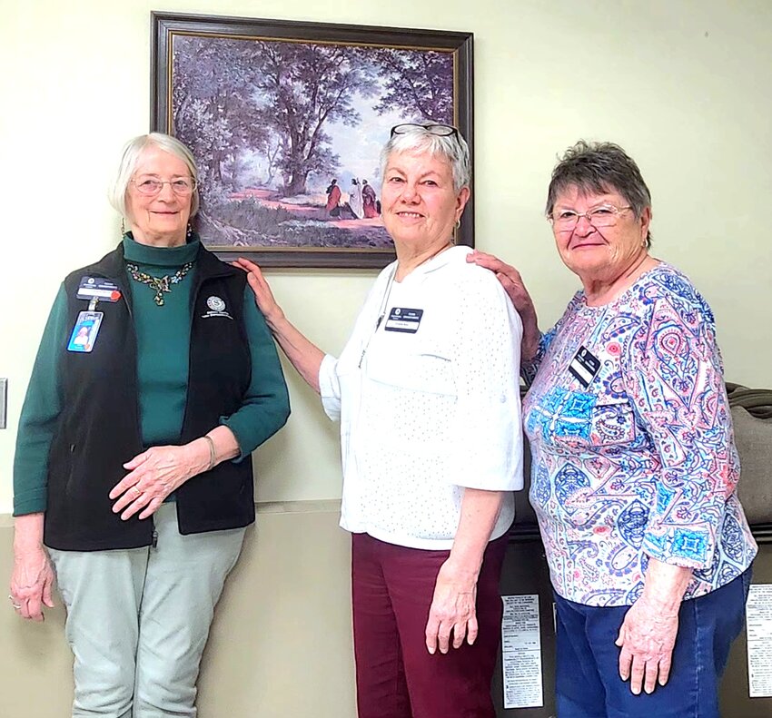 Volunteer foster grandmothers Myrna Bowman (from left), Rosie Winter and Judy Reller attend an assembly at Holy Family School April 26 in Sauk Centre. Ten foster grandparents work in Sauk Centre schools, volunteering their time to young students.