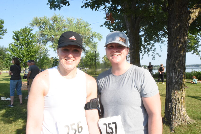 Allison (left) and Vicki Noe smile after completing the Sinclair Lewis Days 5K Race July 20 in Sauk Centre. The sisters came from Bemidji and Duluth, respectively, to compete in the race which was their first ever.