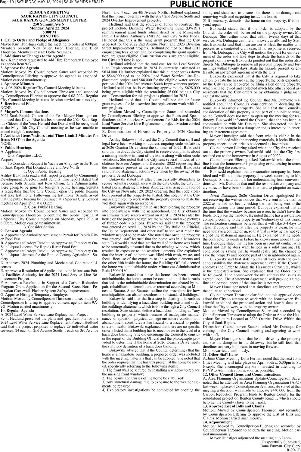 May 18, 2024 Public Notices Sauk Rapids Herald