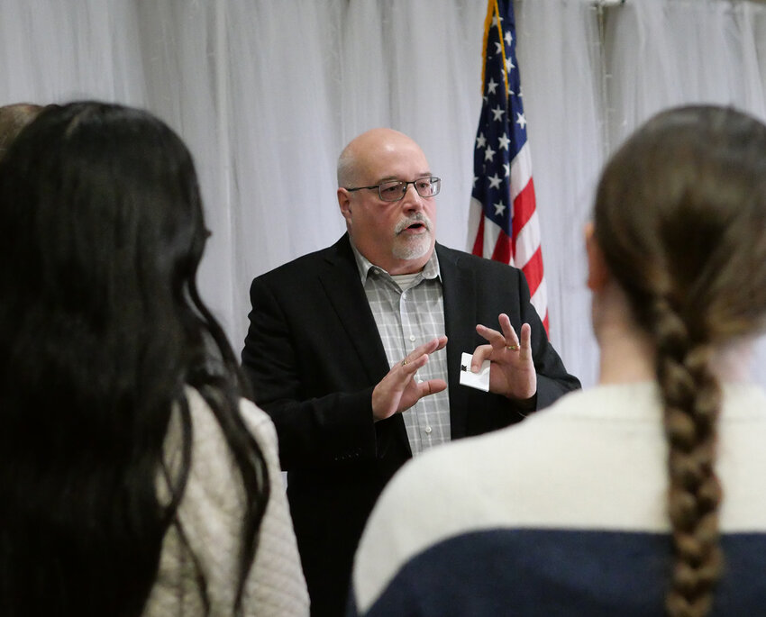 Sen. Lynn Evans speaks at the Legislative Forum Saturday in Storm Lake. TIMES PILOT photos by MADELINE COMBS