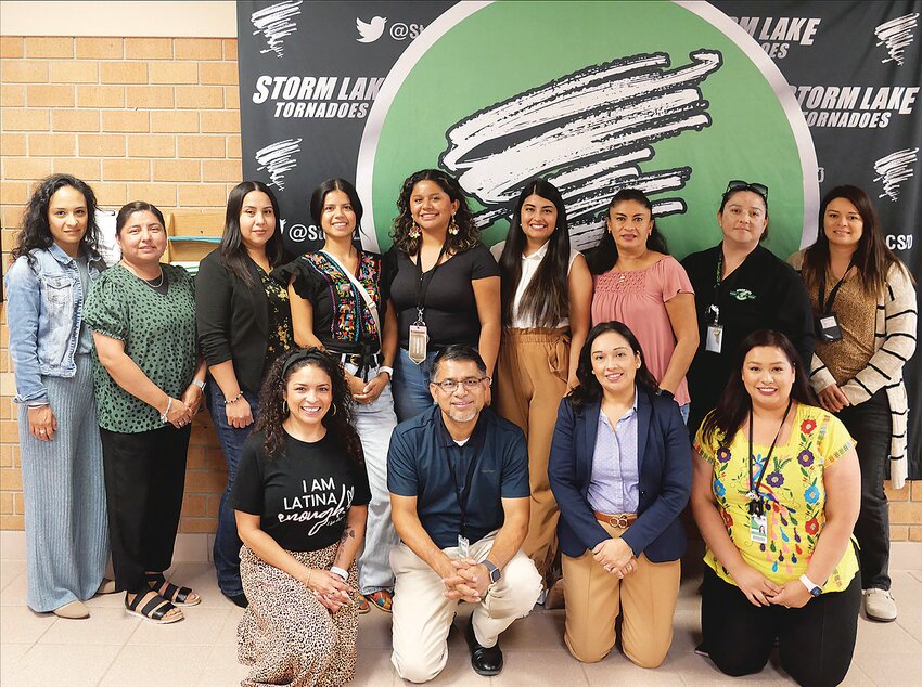 A group of Storm Lake Latino teachers, front row, from left: Joanna Chavez De Leon, Daniel Lopez, Lorena Singh, Maria Zaragoza. Back: Yoanna Rosas, San Juanita Chamul, Haydee Torres, Rebeca Fajardo, Yesenia Fajardo, Yadira Munoz, Sandra Duque, Karina Salazar, Anna Negrete. Not pictured: Moises De La Cruz, Osvaldo De Paz, Wilmer Flores, Iris Hernandez, Brian Gomez, Veronica Espana, Cindy Hernandez, Vanessa Ventura.