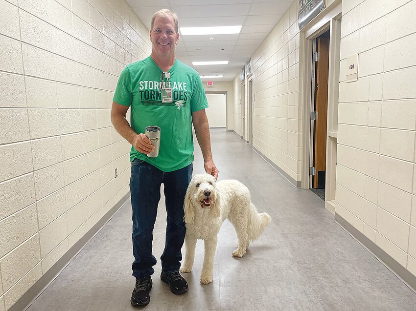 With fewer kids at the middle school, Dory has more room to saunter through the halls awaiting pets from students. The therapy dog belongs to Assistant Principal Jaymie Bral.