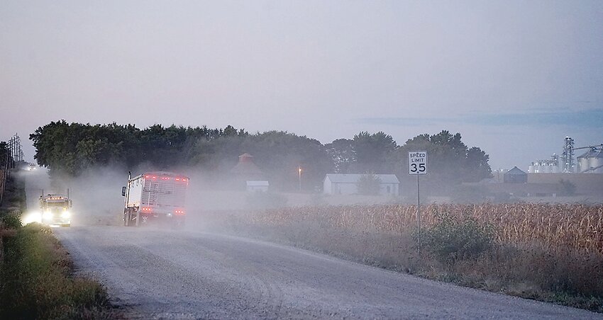 Dust has increased around the gravel roads that connect to the Platinum Crush plant east of Alta. As many as 500 trucks per day traverse 60th, 70th (above) and 80th Avenues.