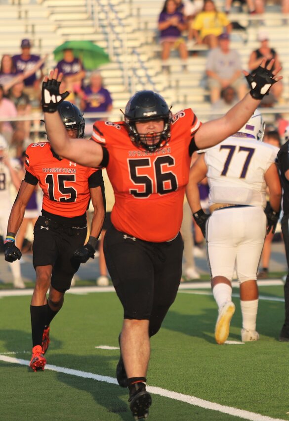 Ridge Westendorf celebrates a defensive stand, something he and his teammates did well against Burkburnett.