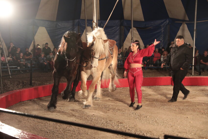 Christian and Zefta Loyal perform with horses when the C&M Circus came to Springtown in March 2022.