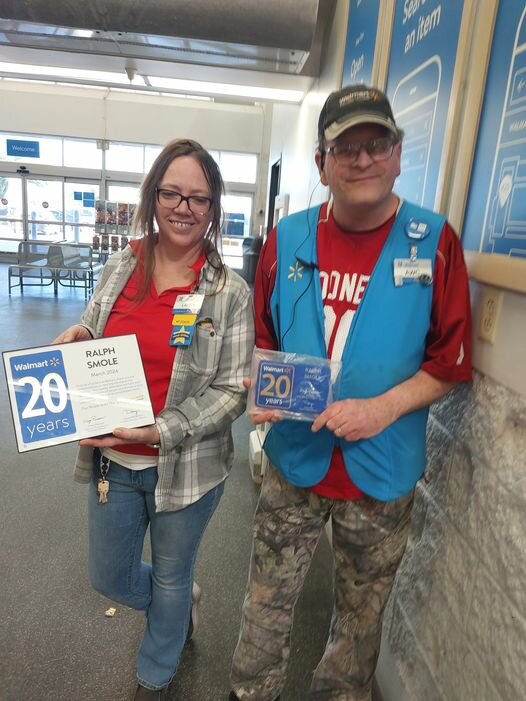 Ralph Smole was recognized for 20 years of service at the Azle Walmart April 5.