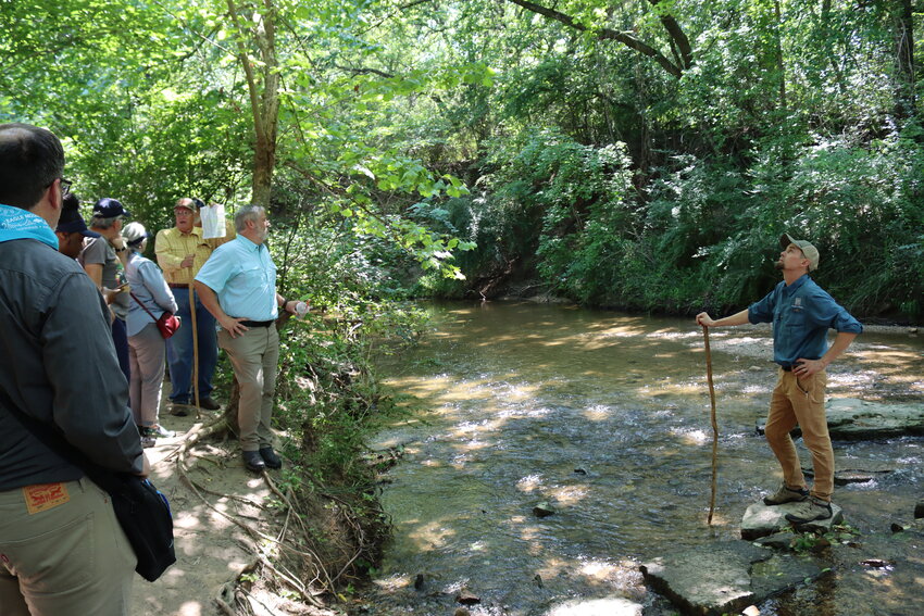 Ricky Linex, a retired wildlife biologist from the USDA Natural Resources Conservation Service and current president of the Native Plant Society of Texas, and Ryan McGillicuddy of Texas Parks and Wildlife led workshop attendees on a tour along Ash Creek behind Azle Central Park.