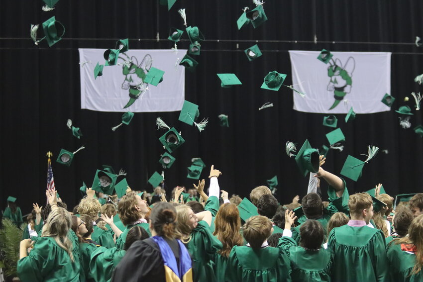 Seniors toss their caps into the air at the ceremony’s end. Azle High School saw its largest-ever graduating class this year with 440 students. This year’s senior class also had nine sets of twins. This year, Azle students have received $2.7 million in scholarships.