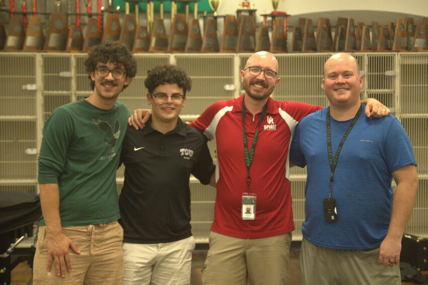 From left, newly hired Azle ISD band directors Matt Assis, assistant band director at Azle High School; Sebastian Marin, Forte Junior High assistant band director; and Zach Woolhouse, FJH head band director; and AHS head band director Greg Davis. Davis hosted a meet-and-greet event June 7 in the AHS band hall for the new directors.