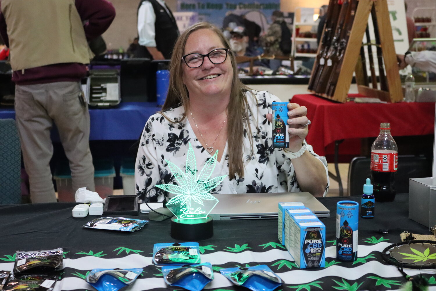 No gun smoke here. LesLey Wiedemann with Yilo CBD was just one of the booths that illustrated the wide range of vendors and items at the Whipp Farm Productions event.
